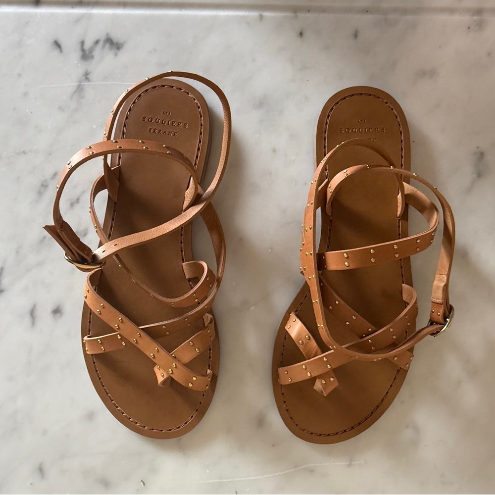 NIB Sézane Arthur Cognac Leather Sandals